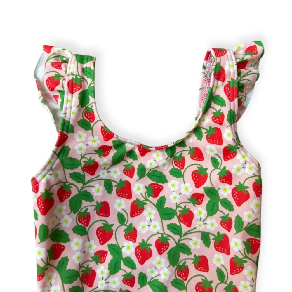 Baby Boden Strawberry Swimsuit Ruffle One Piece Girls 3-6M Flutter Sleeve